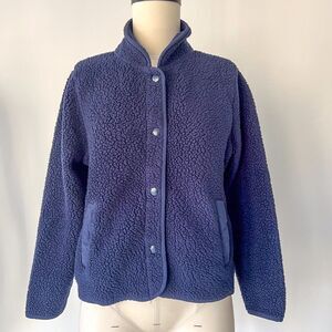 J.Crew Womens XS Navy Blue Vintage Fleece Barn Jacket Sherpa Jacket Snap Front